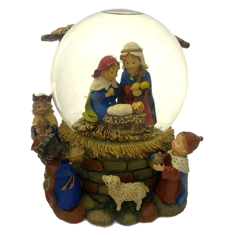 Musical Glitterdome Globe Nativity Plays "We Wish You "A Merry Christmas"